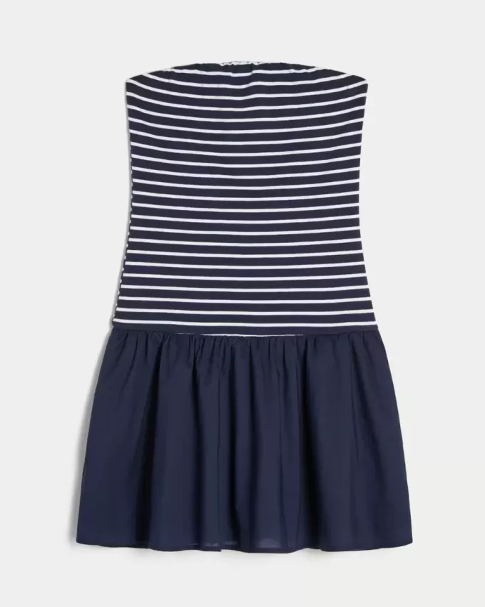 Strapless Drop-Waist Knit-Woven Mini Dress