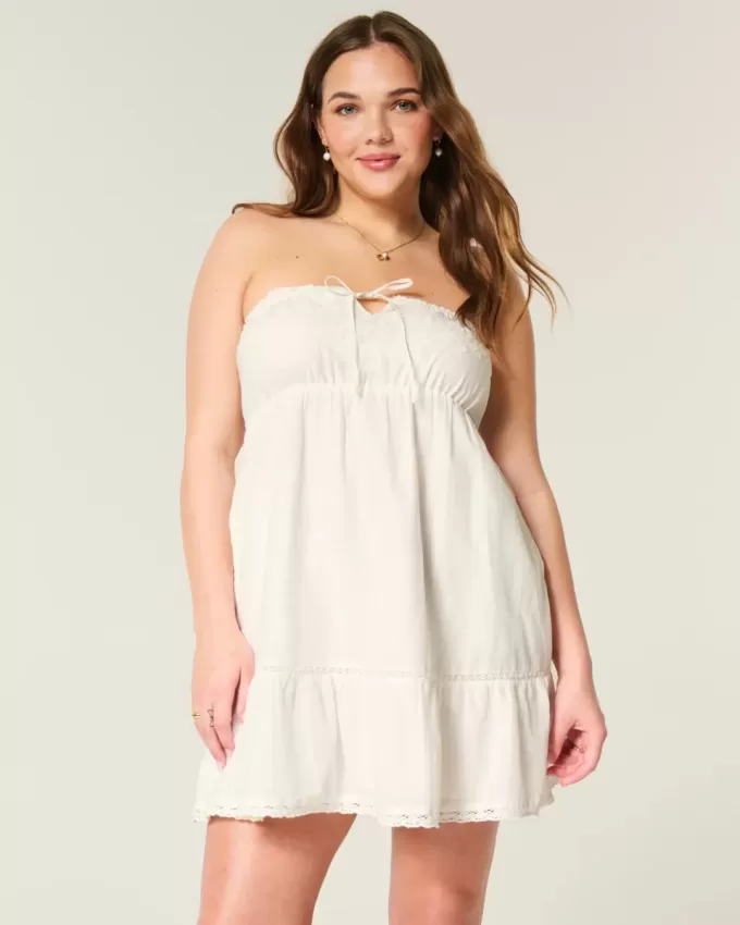 Strapless Embroidered Babydoll Dress