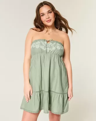 Strapless Embroidered Babydoll Dress