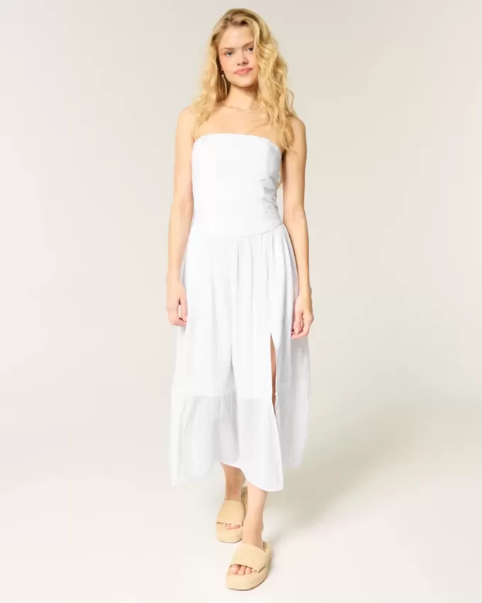 Strapless Embroidered Maxi Dress