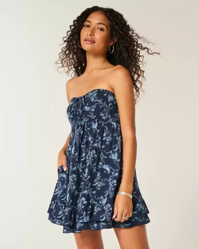 Strapless Ruffle Babydoll Mini Dress