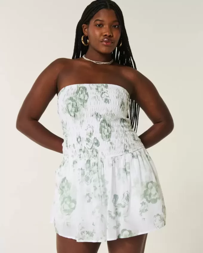 Strapless Smocked Bodice Mini Dress