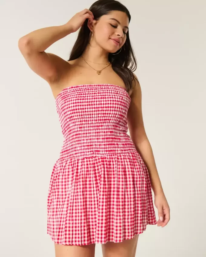 Strapless Smocked Bodice Mini Dress
