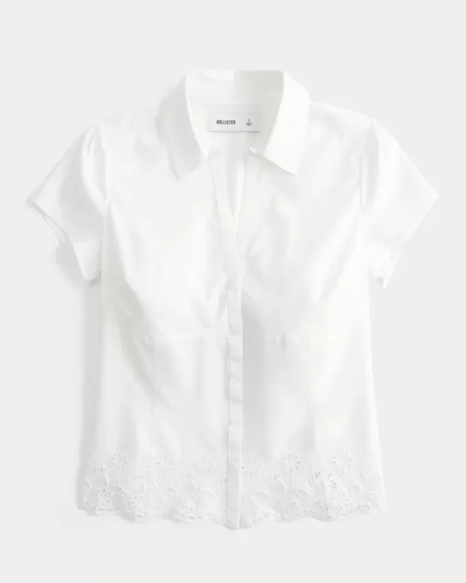 Stretch Poplin Embroidered Short-Sleeve Shirt