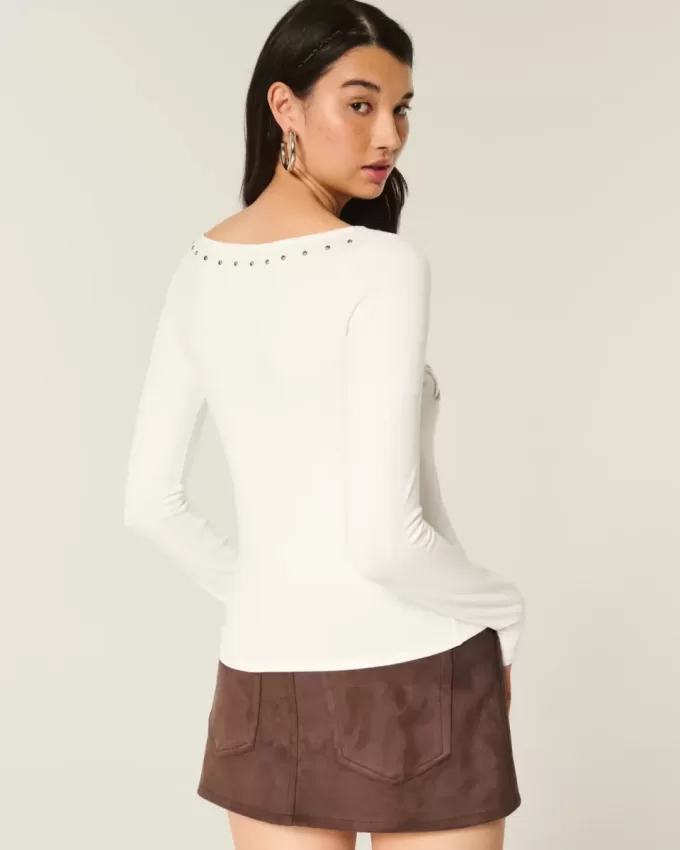 Studded SoHo Graphic Slash-Neck Top Studded SoHo Graphic Slash-Neck Top