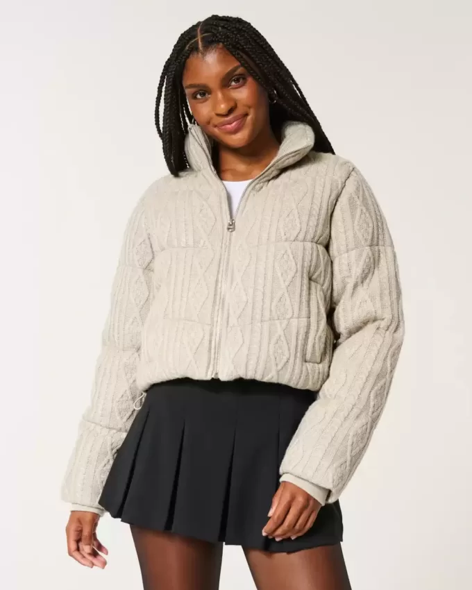 Sweater-Knit Mini Puffer Jacket