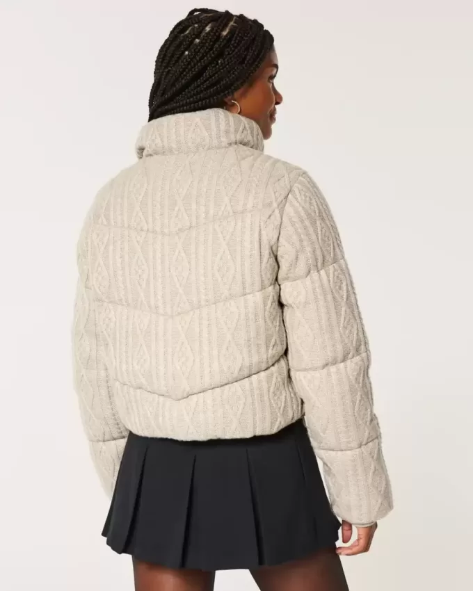 Sweater-Knit Mini Puffer Jacket