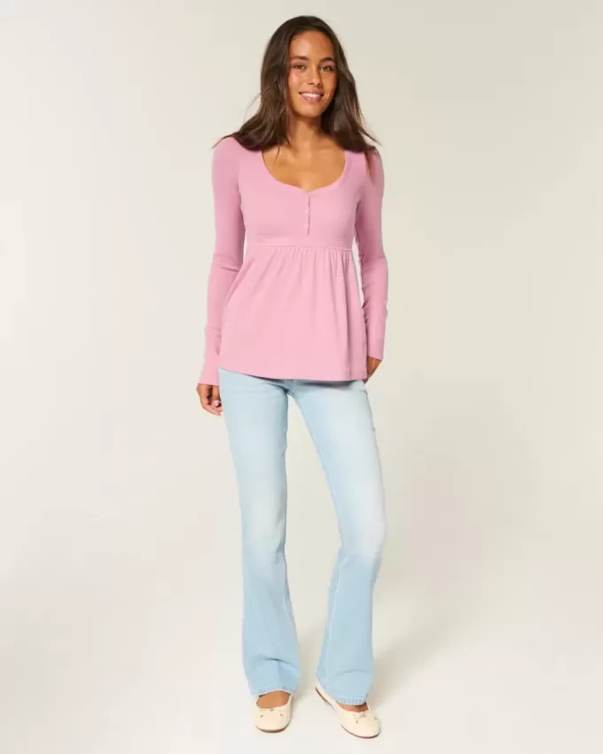 Tie-Back Henley Babydoll Top