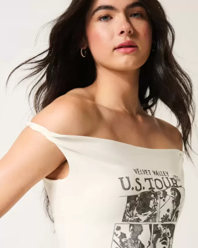 Twisted Off-the-Shoulder Velvet Valley Graphic Tee Twisted Off-the-Shoulder Velvet Valley Graphic Tee