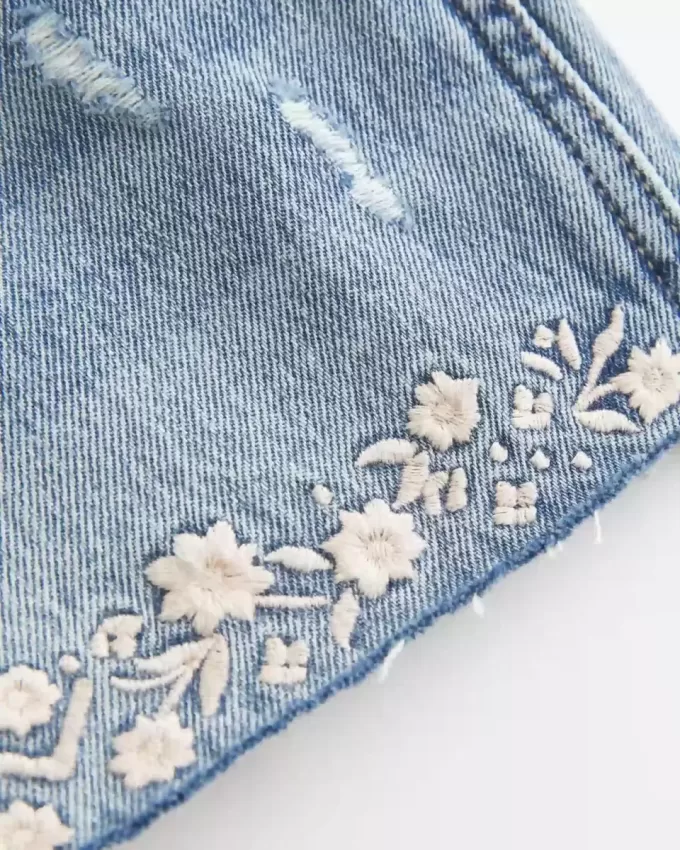 Ultra Low-Rise Embroidered Denim Mini Shorts