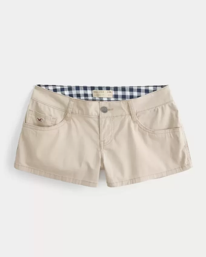 Ultra Low-Rise Khaki Twill Mini Shorts