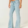 Ultra Low-Rise Light Wash Floral Embroidery Flare Jeans