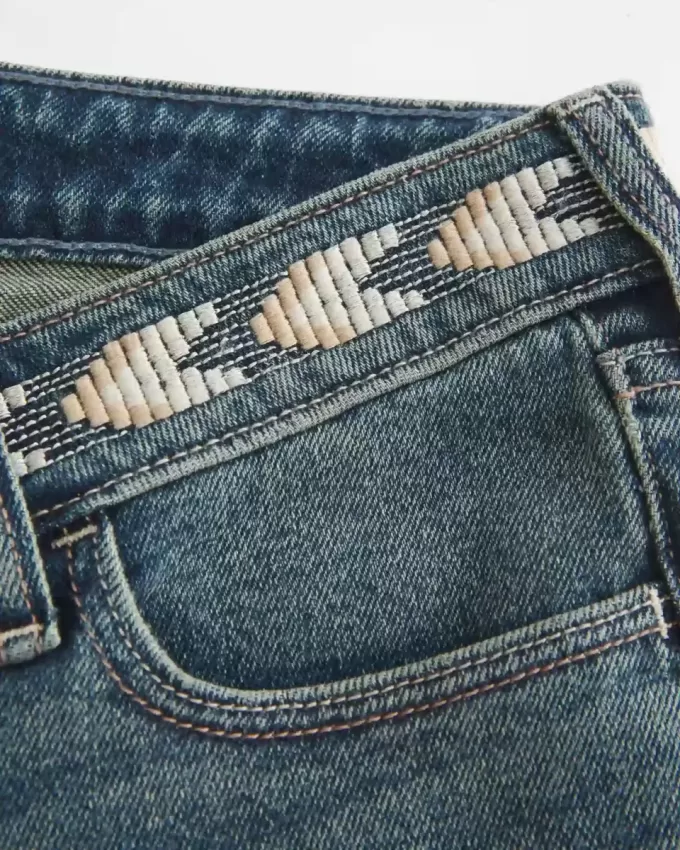 Ultra Low-Rise Medium Wash Embroidered Flare Jeans