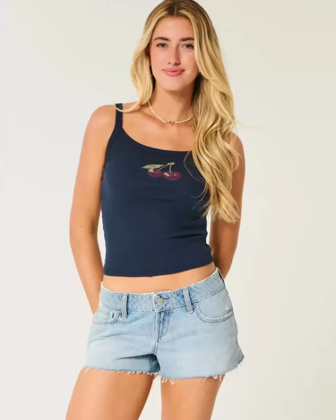 Ultra Low-Rise Ripped Medium Wash Mini Denim Shorts