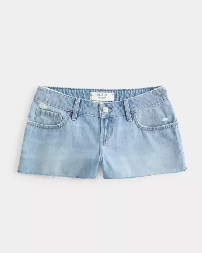 Ultra Low-Rise Ripped Medium Wash Mini Denim Shorts