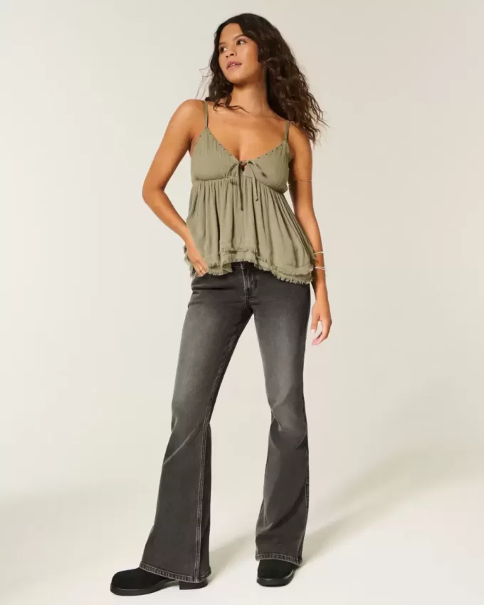 Ultra Low-Rise Washed Black Flare Jeans