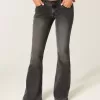 Ultra Low-Rise Washed Black Flare Jeans