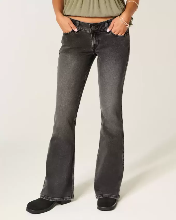 Ultra Low-Rise Washed Black Flare Jeans