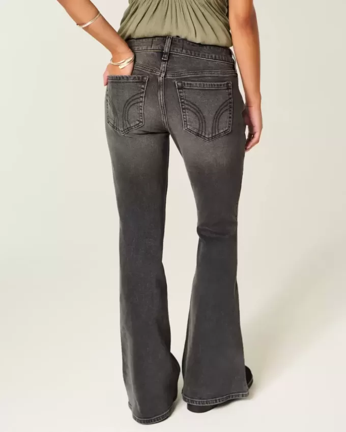 Ultra Low-Rise Washed Black Flare Jeans