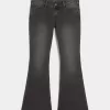 Ultra Low-Rise Washed Black Flare Jeans