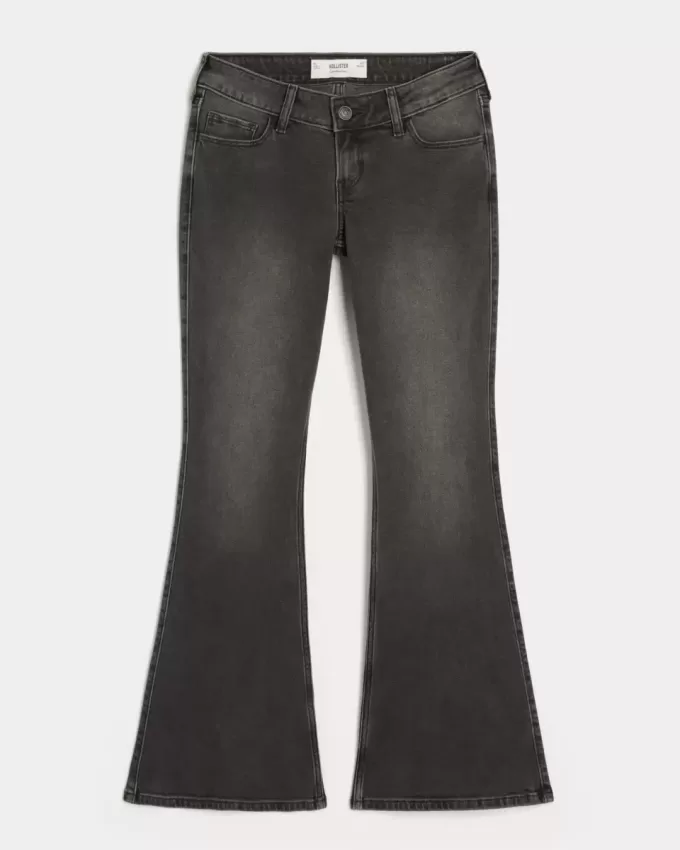 Ultra Low-Rise Washed Black Flare Jeans