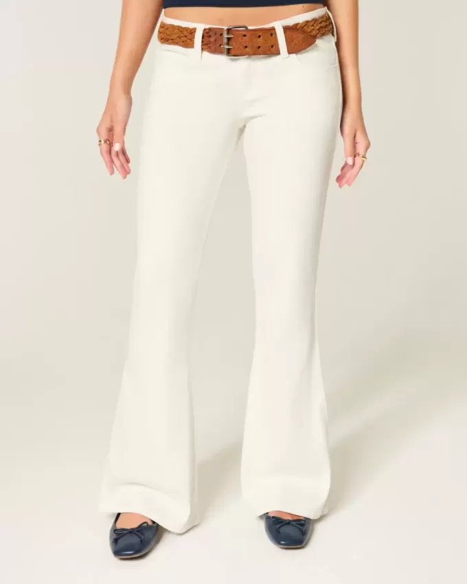 Ultra Low-Rise White Embroidered Pocket Flare Jeans Ultra Low-Rise White Embroidered Pocket Flare Jeans