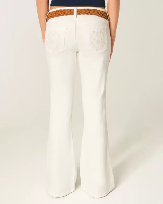 Ultra Low-Rise White Embroidered Pocket Flare Jeans Ultra Low-Rise White Embroidered Pocket Flare Jeans