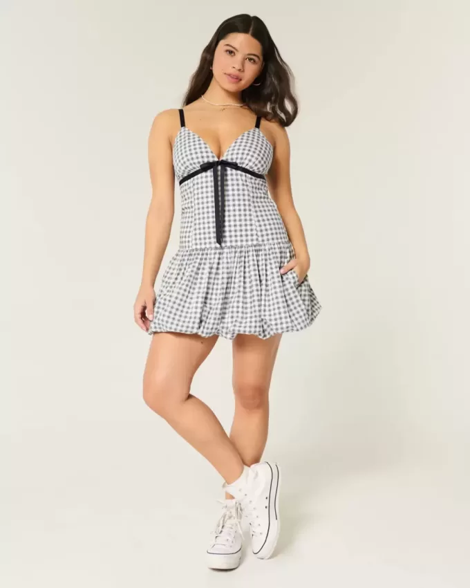 V-Neck Bubble Mini Dress