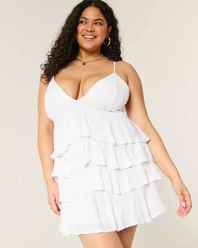 V-Neck Ruffle Babydoll Mini Dress