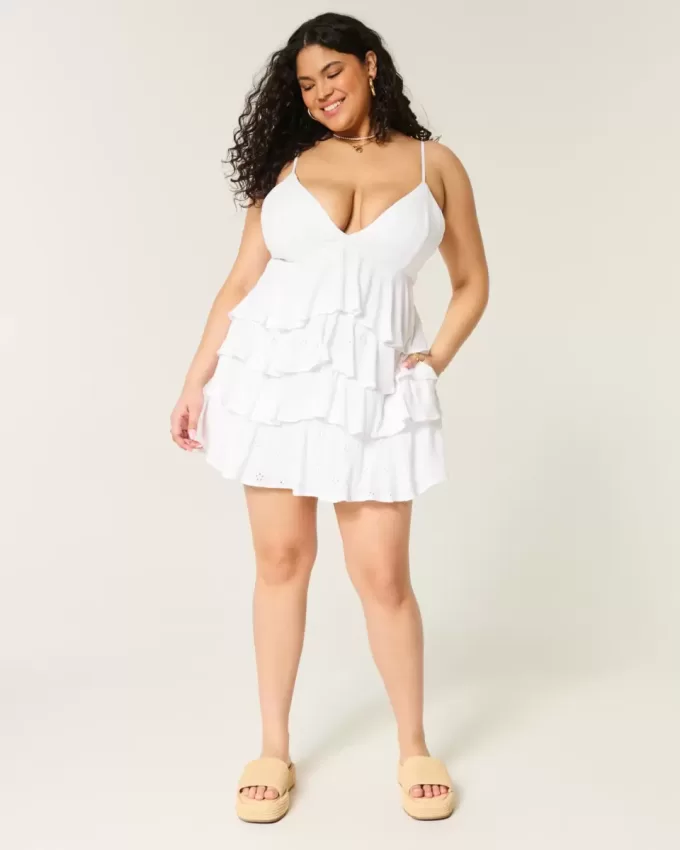 V-Neck Ruffle Babydoll Mini Dress