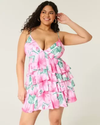 V-Neck Ruffled Tier Babydoll Mini Dress