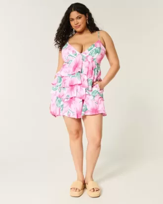 V-Neck Ruffled Tier Babydoll Mini Dress