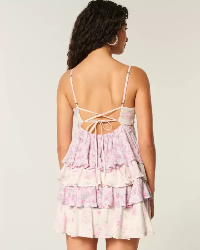 V-Neck Ruffled Tier Babydoll Mini Dress V-Neck Ruffled Tier Babydoll Mini Dress