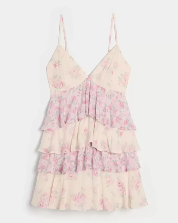 V-Neck Ruffled Tier Babydoll Mini Dress V-Neck Ruffled Tier Babydoll Mini Dress