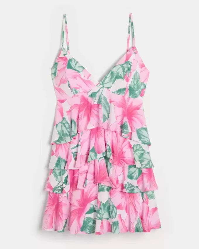 V-Neck Ruffled Tier Babydoll Mini Dress V-Neck Ruffled Tier Babydoll Mini Dress