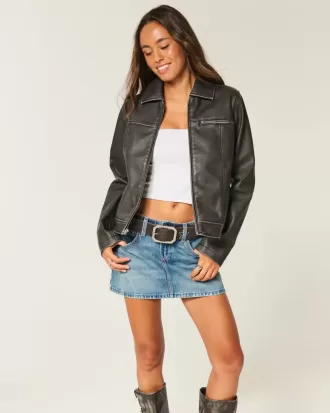 Vegan Leather Zip-Up Jacket