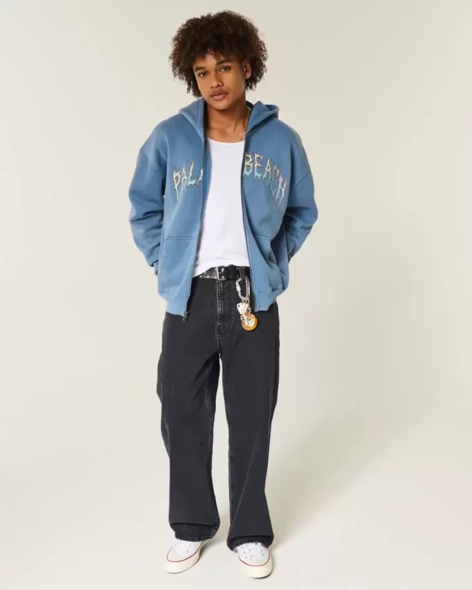 Washed Black Baggy Bootcut Jeans