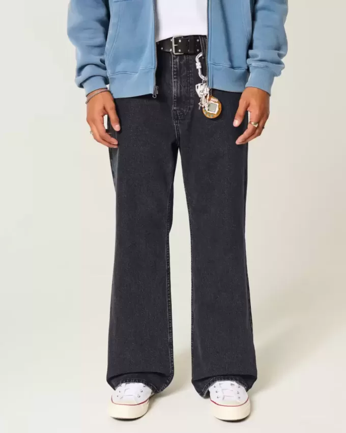 Washed Black Baggy Bootcut Jeans