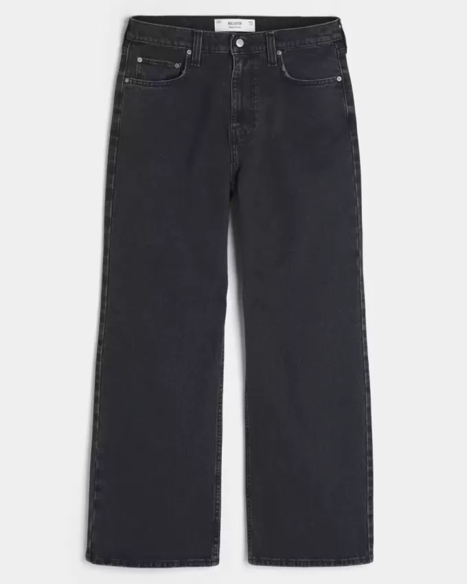 Washed Black Baggy Bootcut Jeans