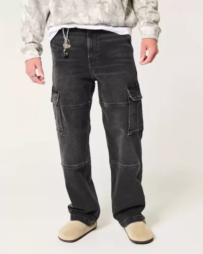 Washed Black Baggy Cargo Jeans Washed Black Baggy Cargo Jeans