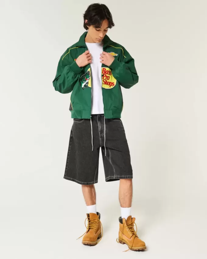 Washed Black Cat Graphic Super Baggy Denim Shorts