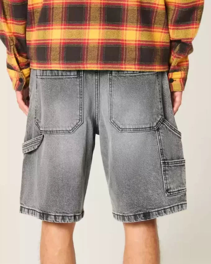 Washed Black Denim Baggy Painter Shorts