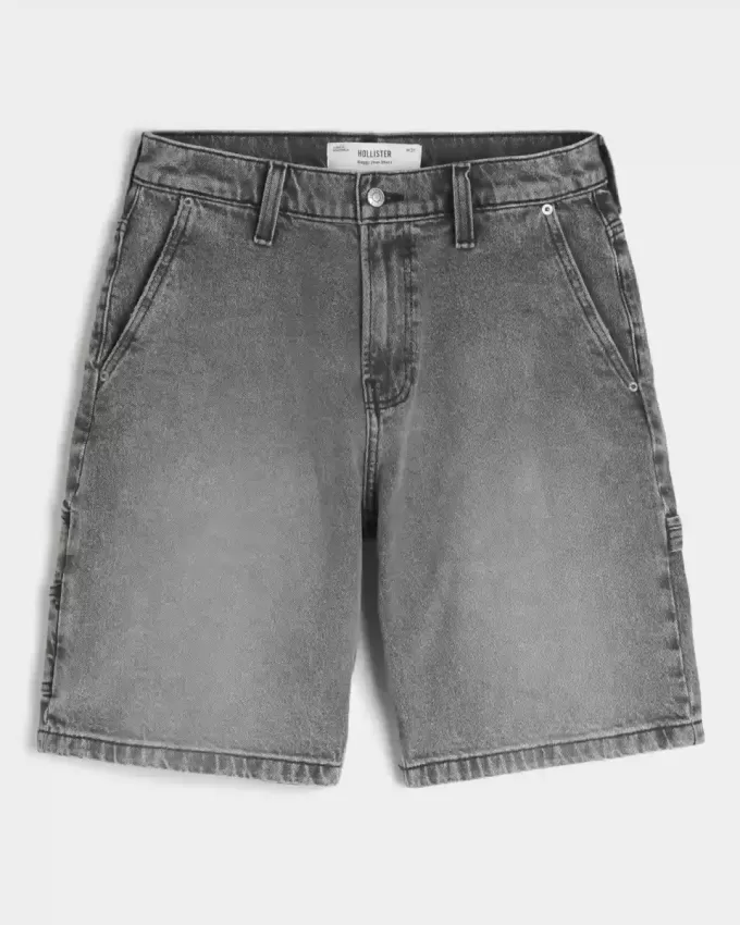 Washed Black Denim Baggy Painter Shorts