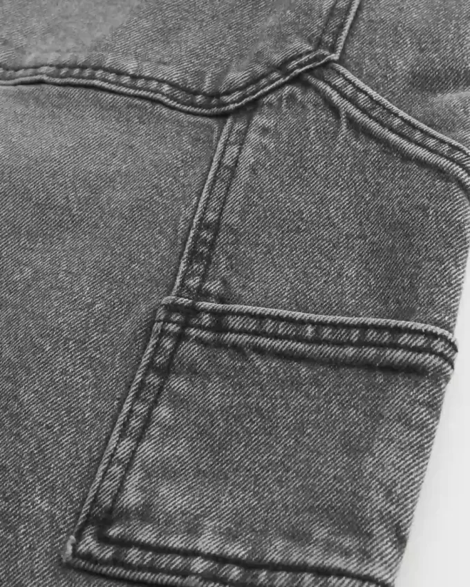 Washed Black Denim Baggy Painter Shorts