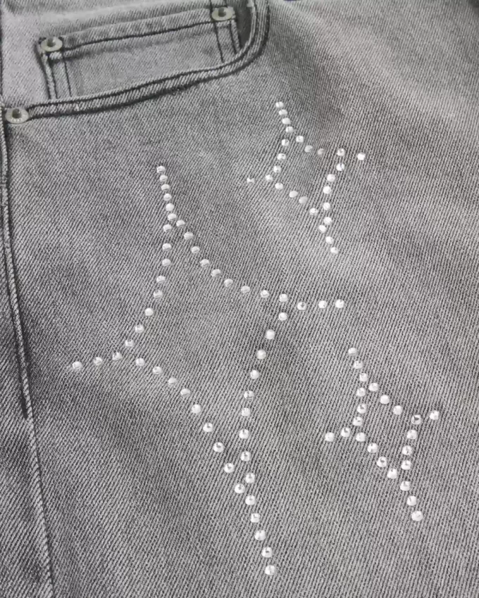 Washed Black Embellished Graphic Baggy Jeans