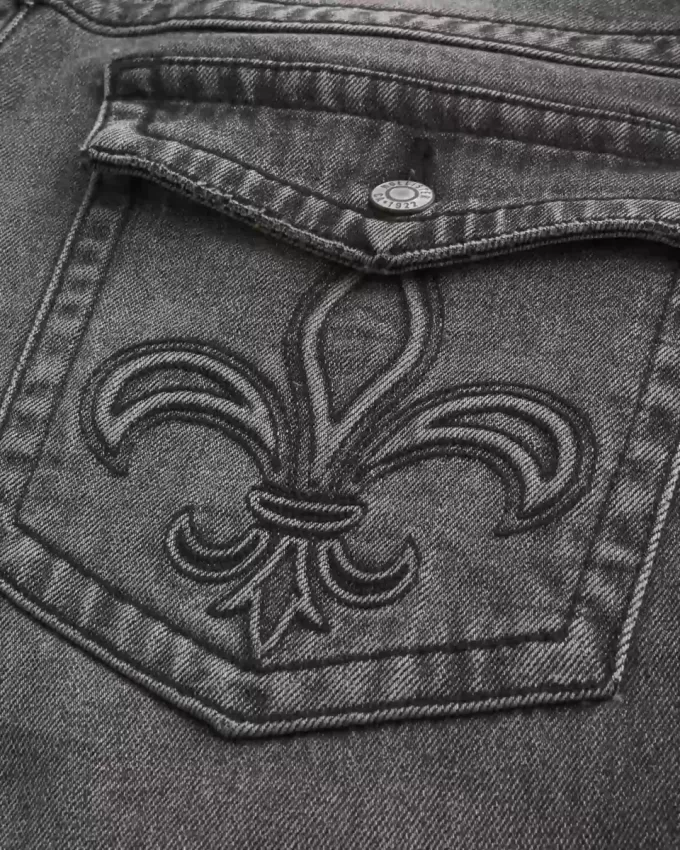 Washed Black Embroidered Baggy Bootcut Jeans