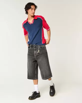 Washed Black Half-Length Skater Baggy Jeans