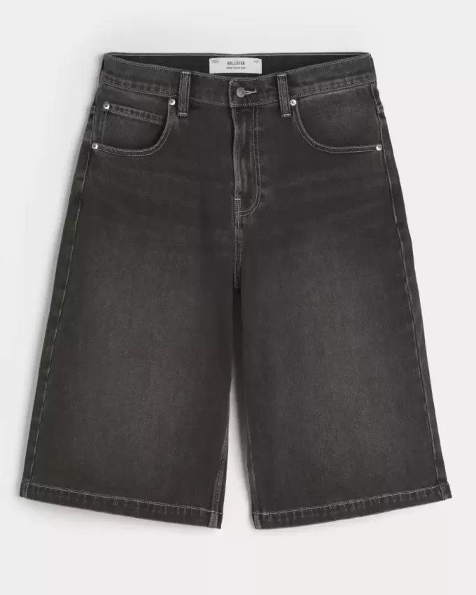 Washed Black Half-Length Skater Baggy Jeans