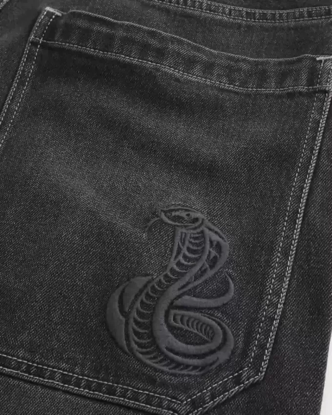 Washed Black Half-Length Skater Baggy Jeans