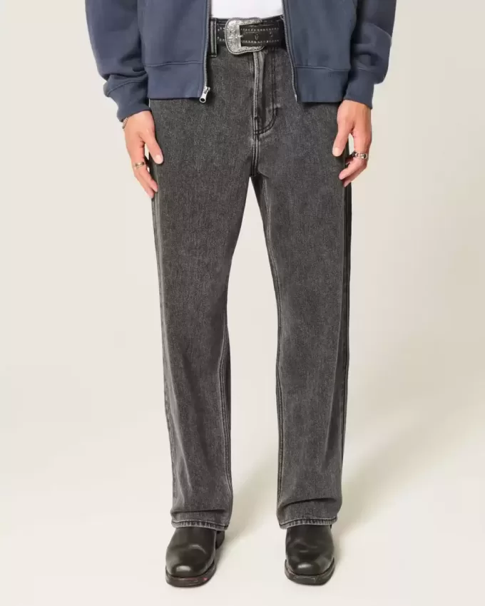 Washed Black Logo Graphic Baggy Jeans